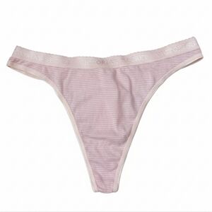 🌻 Victoria's Secret Pink Striped Cotton Logo Thong Panties Size Large